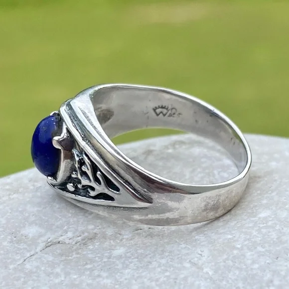 Celtic Tree of life ring .925 Sterling Silver w/ genuine Lapis Lazuli USA - Picture 2 of 16